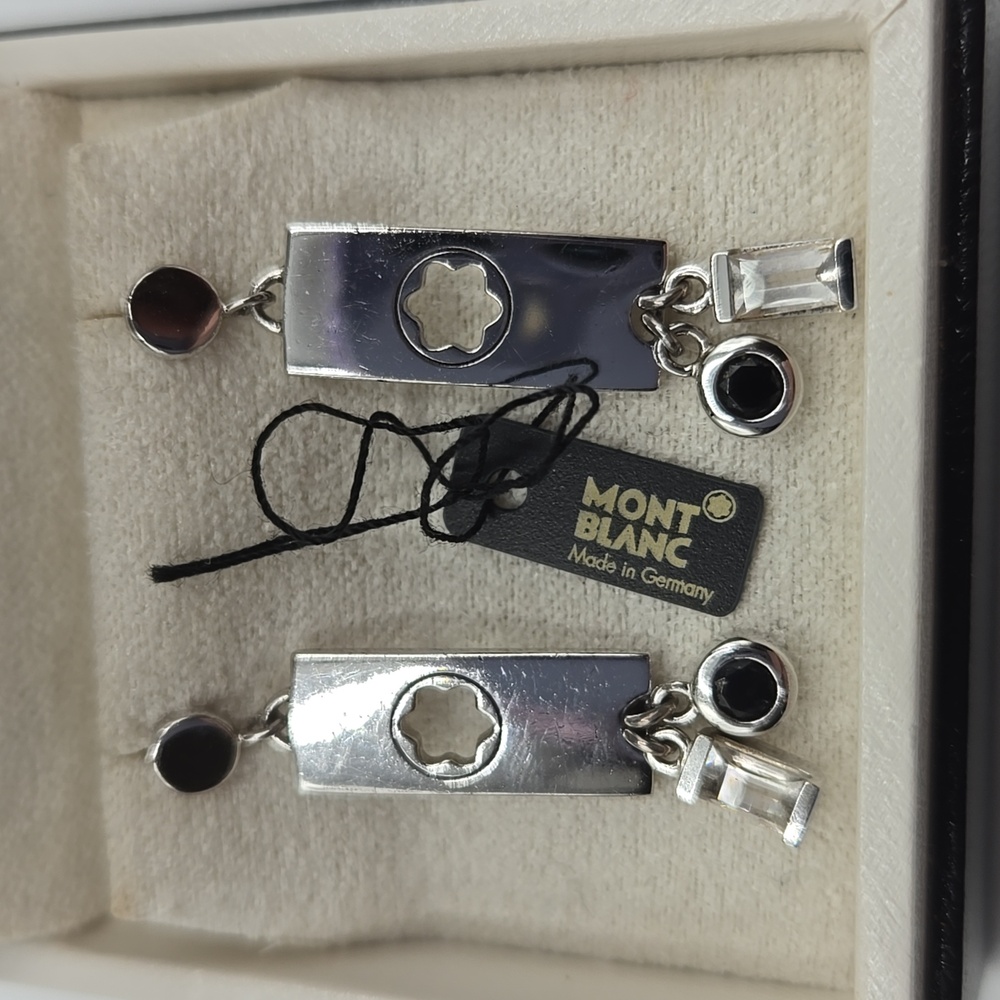 Mont Blanc Boheme Deco Silver & Onyx Charm Drop Earrings 36621